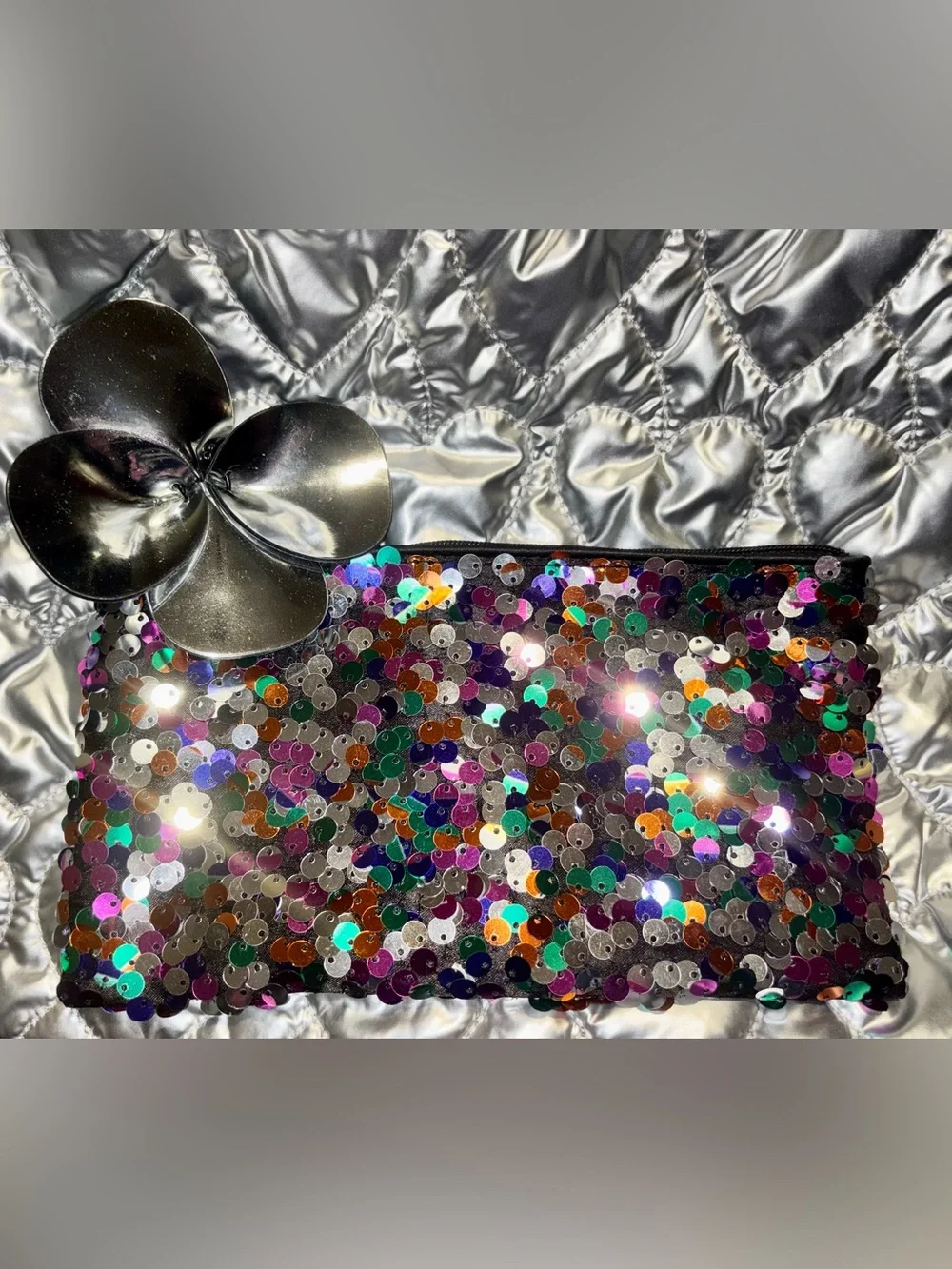MAC Sparkle Sequin Glitter MultiColor Makeup Cosmetic Zipper Bag Clutch Pouch